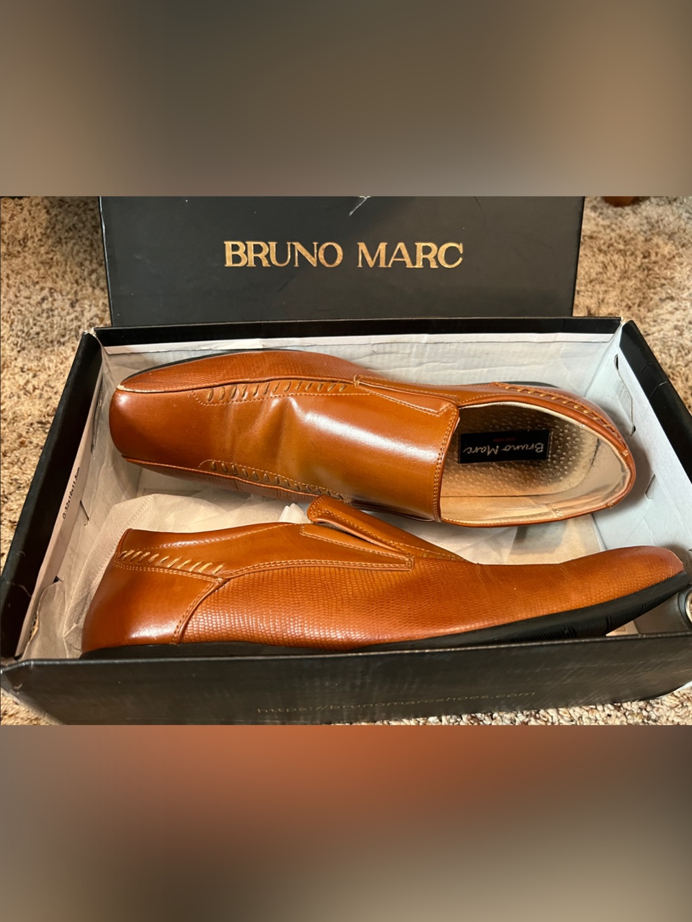 Bruno Marc Men's Cognac Slip-On Dress Loafers